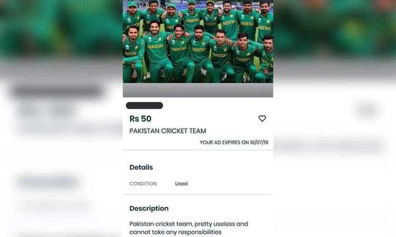 #PAKvsIND: Angry fan puts up Pakistan cricket team for sale online