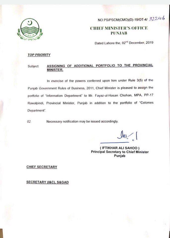 PTI reappoints Fayazul Hasan Chohan as Punjab information minister