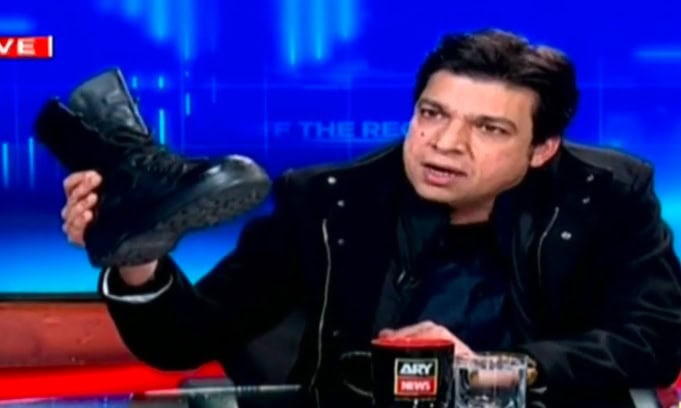 VIDEO: Faisal Vawda puts military boot on the table in a talk show