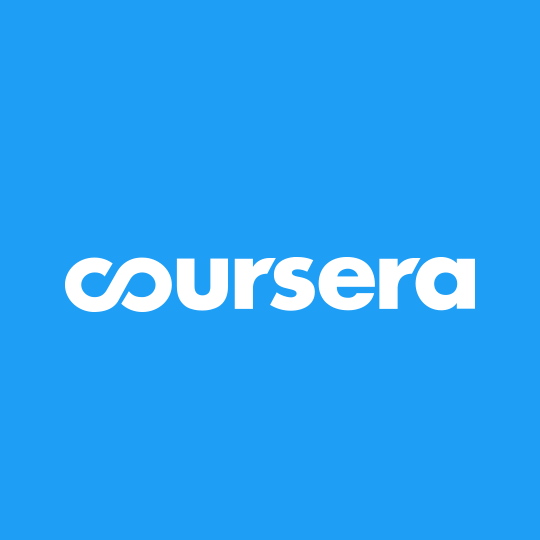 The logo of Coursera which is blue and white in color.