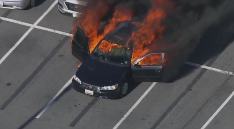 VIDEO: Car catches fire after driver uses hand sanitizer while smoking