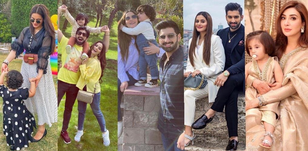 Aiman Khan and Muneeb Butt with their daughter.