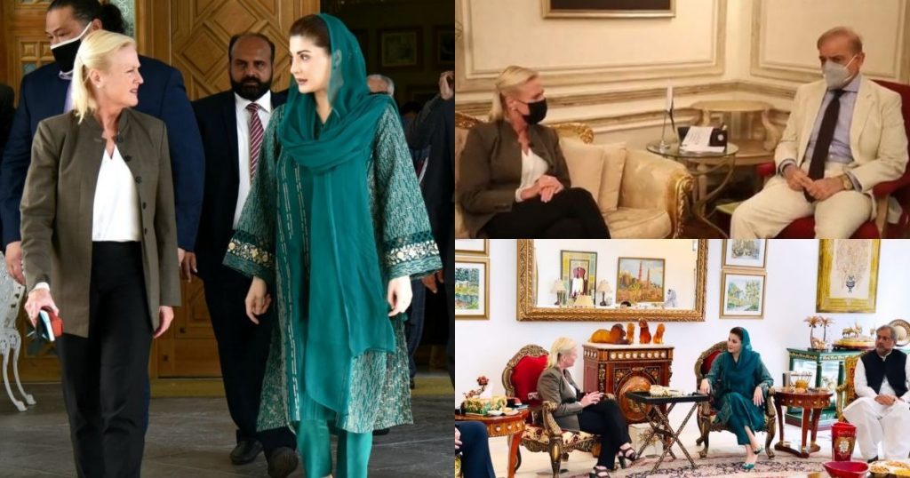 Shehbaz Sharif, Maryam Nawaz meet US charge d’ affaires Angela Aggeler in Jati Umrah