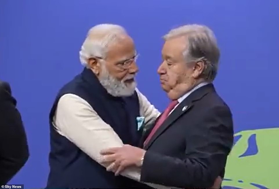 In pictures: UN chief gets uncomfortable as maskless Modi gives a big hug during #Cop26