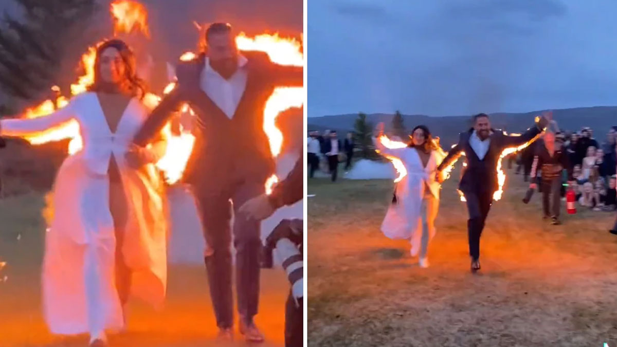 Video: Couple set themselves on fire on their wedding day