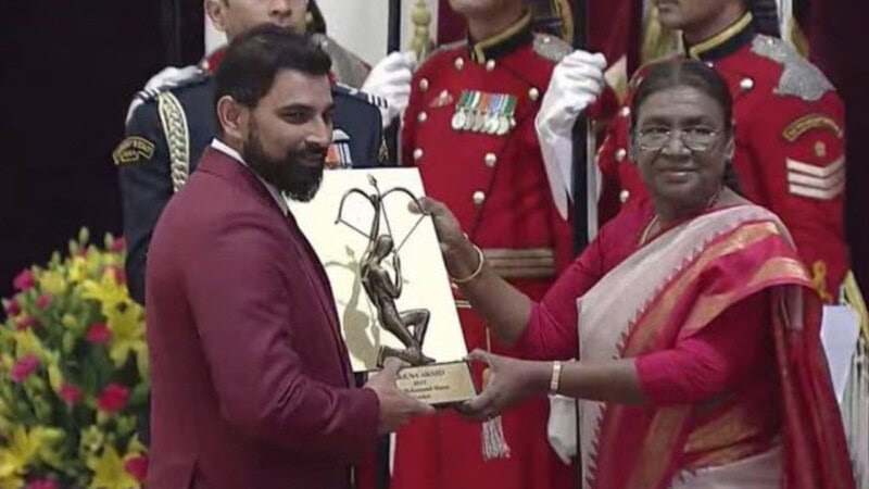 Indian bowler Muhammad Shami honoured with Arjuna Award