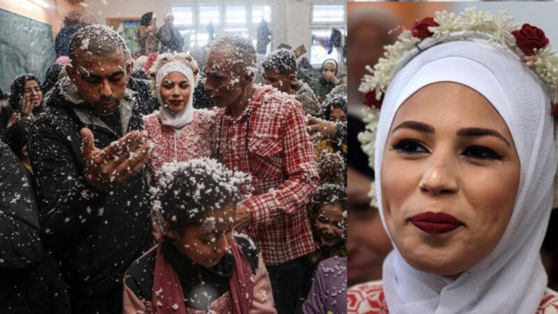 ‘We love life’: Gaza couple celebrate wartime wedding