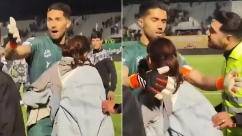 Iranian footballer banned for hugging female fan