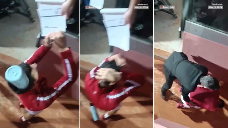 Video: Tennis star Novak Djokovic hit on the head with water bottle