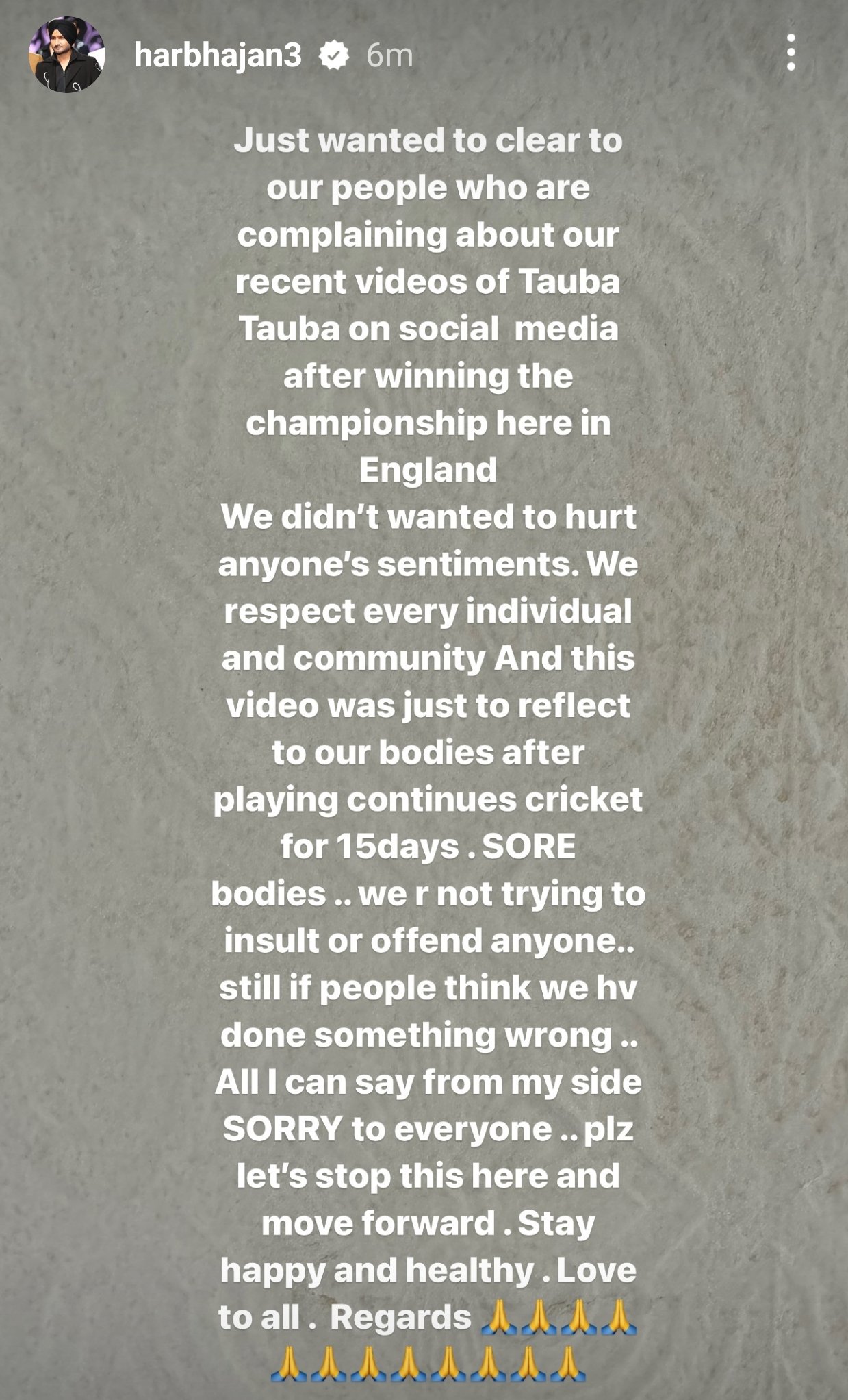 Harbhajan Singh Apology