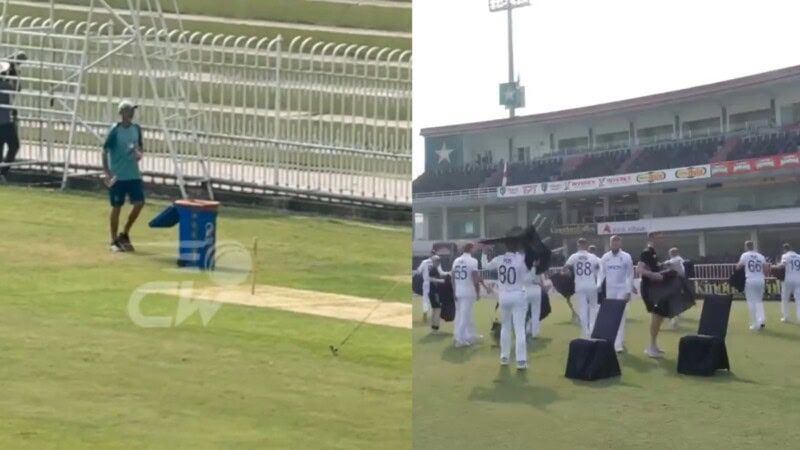 WATCH: English team carrying chairs, Jason Gillespie clearing empty bottles from stadium
