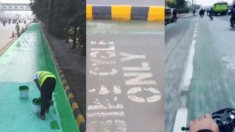 Lahore’s biker lane paint washes away in rain