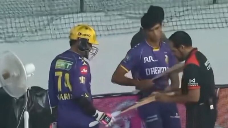 VIDEO: Sunil Narine, Anrich Nortje’s bats fail size test during IPL 2025