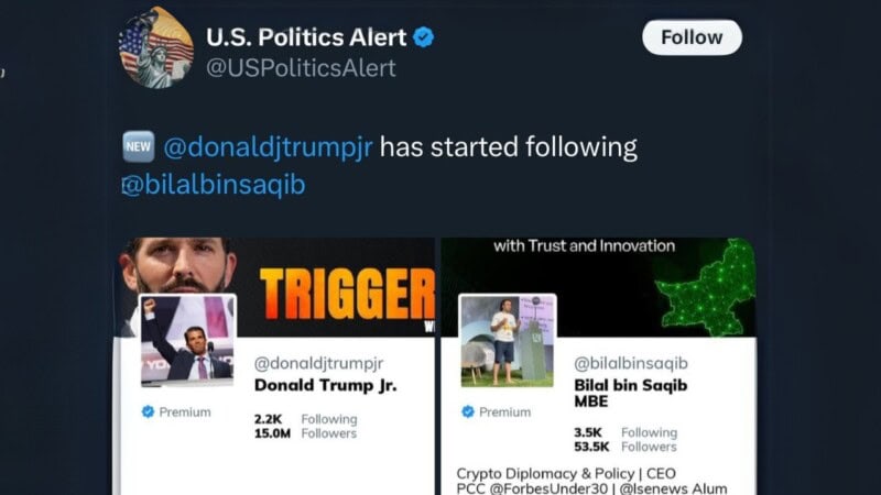 Crypto diplomacy peaks as Trump Jr follows Pak council’s Bilal Bin Saqib on X