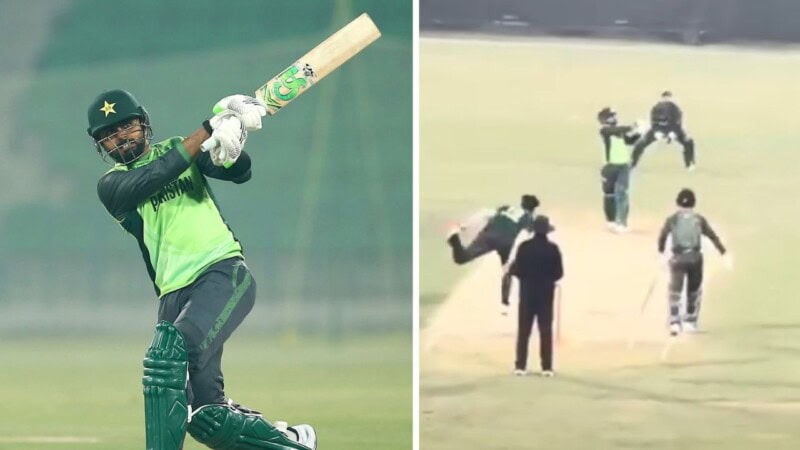 VIDEO: Babar Azam smashes 21 off five balls against Shaheen Afridi in practice session