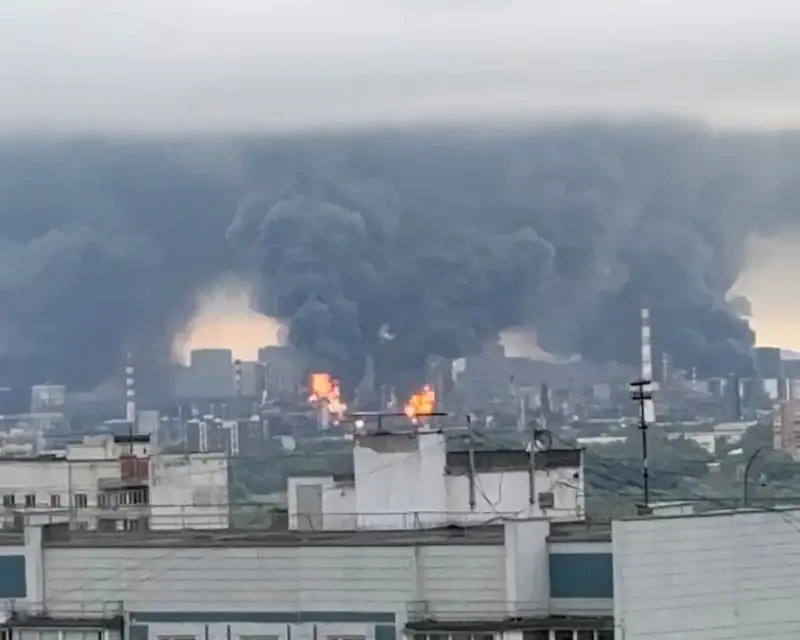 Ukrainian drone strikes set major Moscow oil refinery on fire