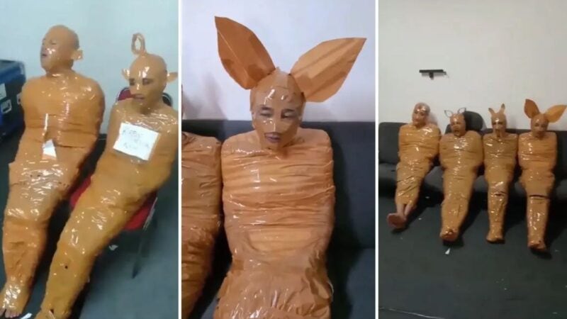 Locals dress thieves as Teletubbies before handing them to police in Indonesia