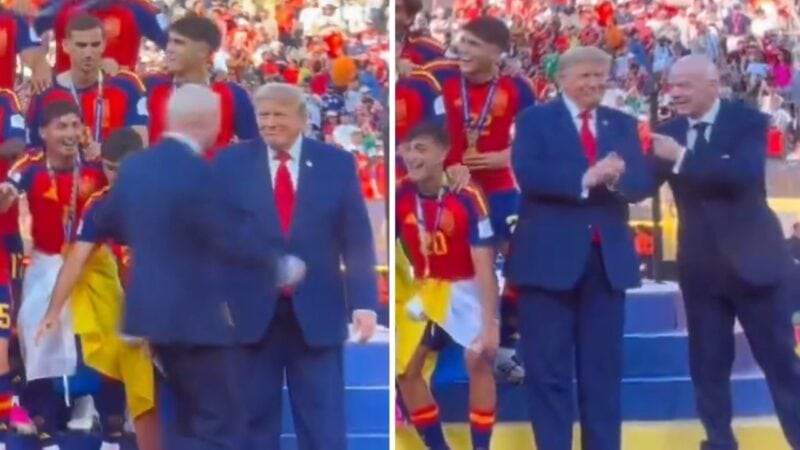 Infantino tried to take Trump out of Spain’s trophy photo as celebrations start on stage