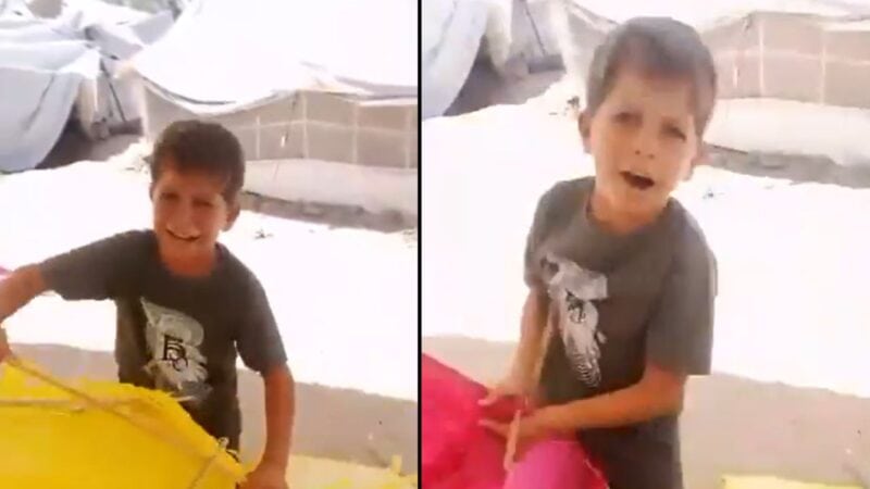 Crying child in Gaza tears up kites after Israel says military will consider them a threat
