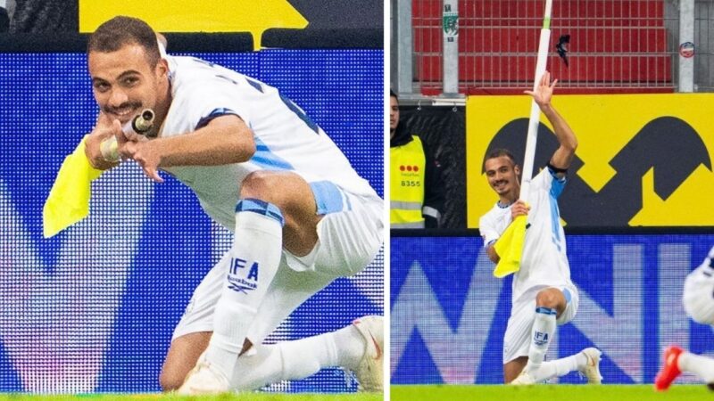 Israeli player sent off for using corner flag to mimic gun during goal celebration