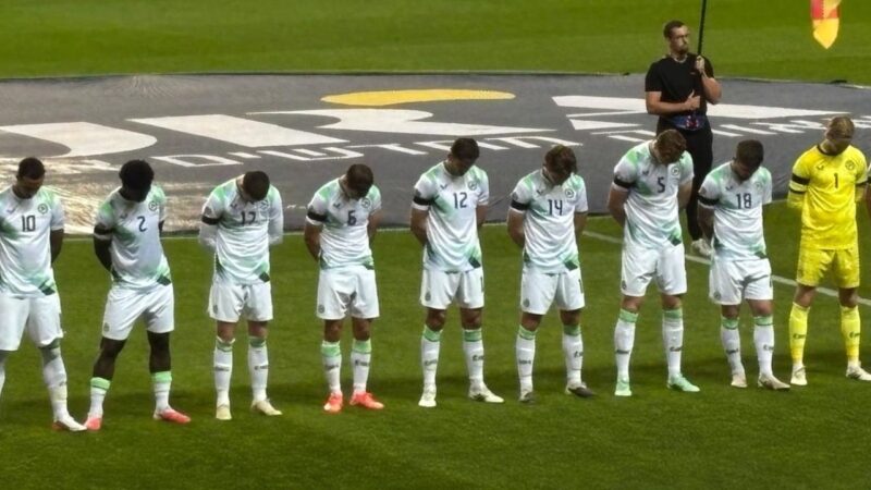 Irish players lower heads during Israeli anthem, wear black armbands, skip handshake at Nations League match