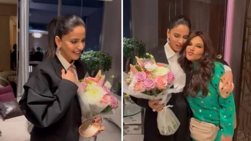 Rakhi Sawant welcomes Saba Qamar in Dubai with flowers, ring