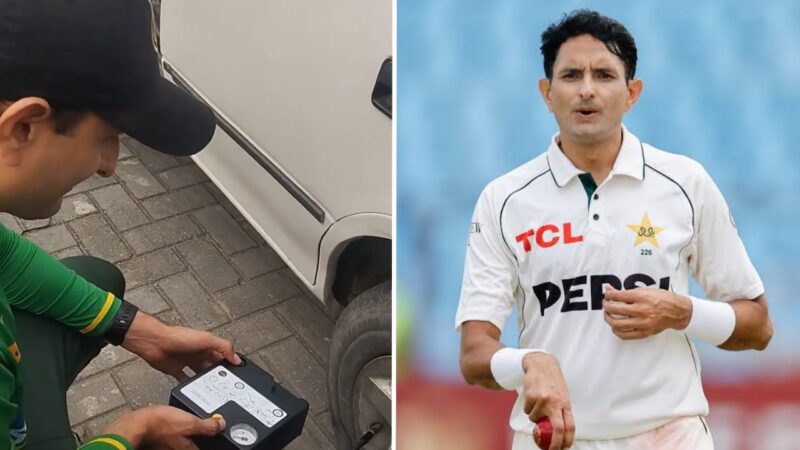 Cricketer Mohammad Abbas spotted helping inflate commentator Kashif Asif’s car tyre