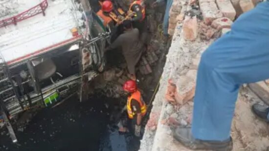 Five killed, at least 27 injured as bus plunges into drain in Hafizabad